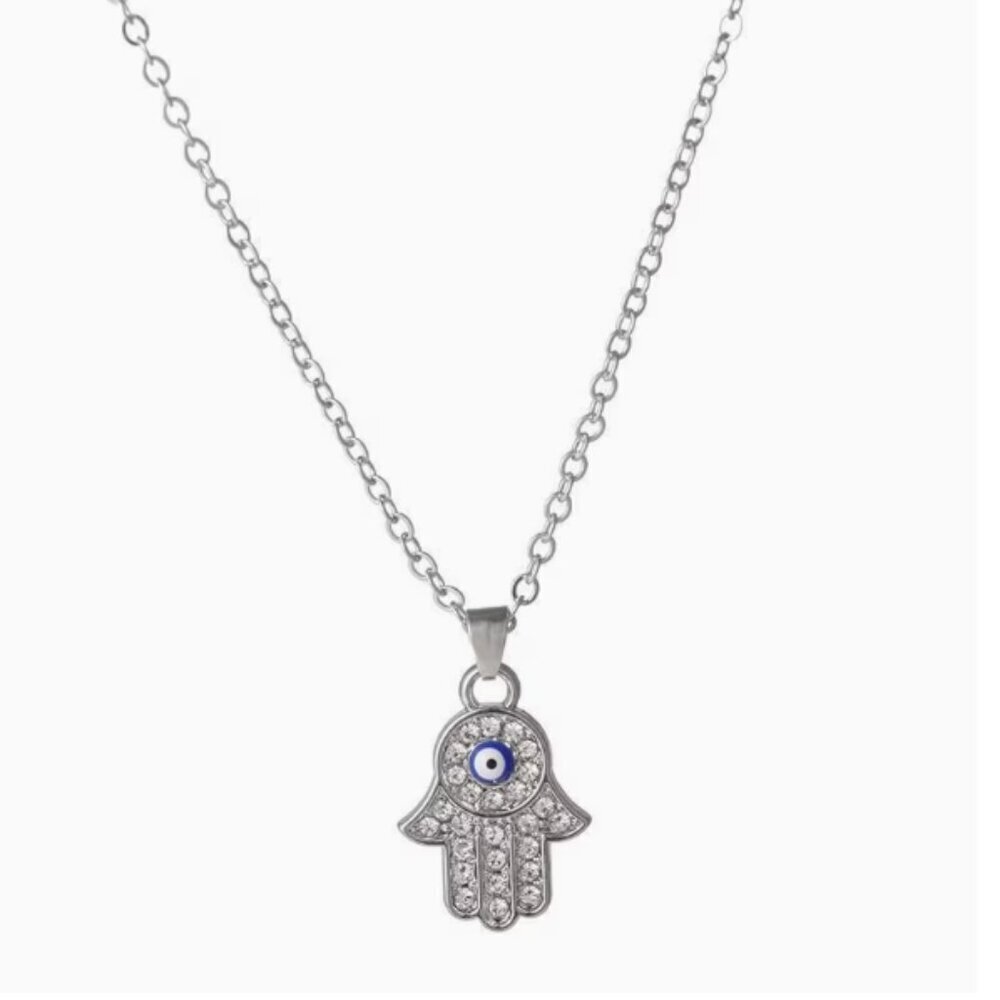 NEW - Silver Evil eye necklace, Blue evil eye jewelry, Stylish Protection Charm